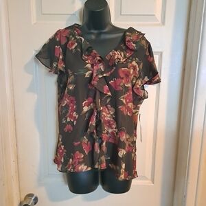 Chaps denim new with tags sheer button up blouse size large